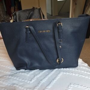 Michael Kors Dark Blue Tote with Gold Accents